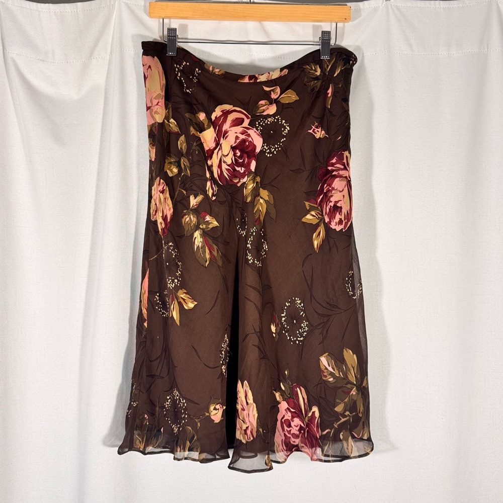 Charter Club Brown Floral Chiffon Midi Skirt